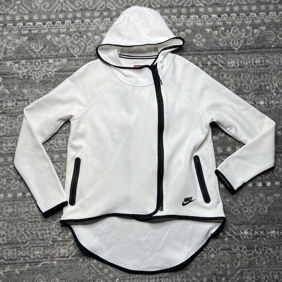 Nike Women's Tech Fleece Asymmetric Cape Hoodie Sweatshirt Small Full Zip White - Picture 1 of 10